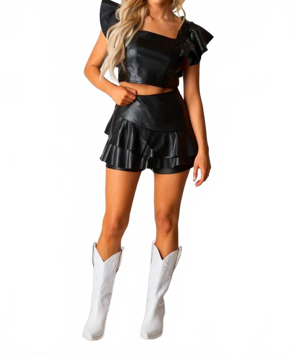 NEW BUDDYLOVE leather ruffle top in black